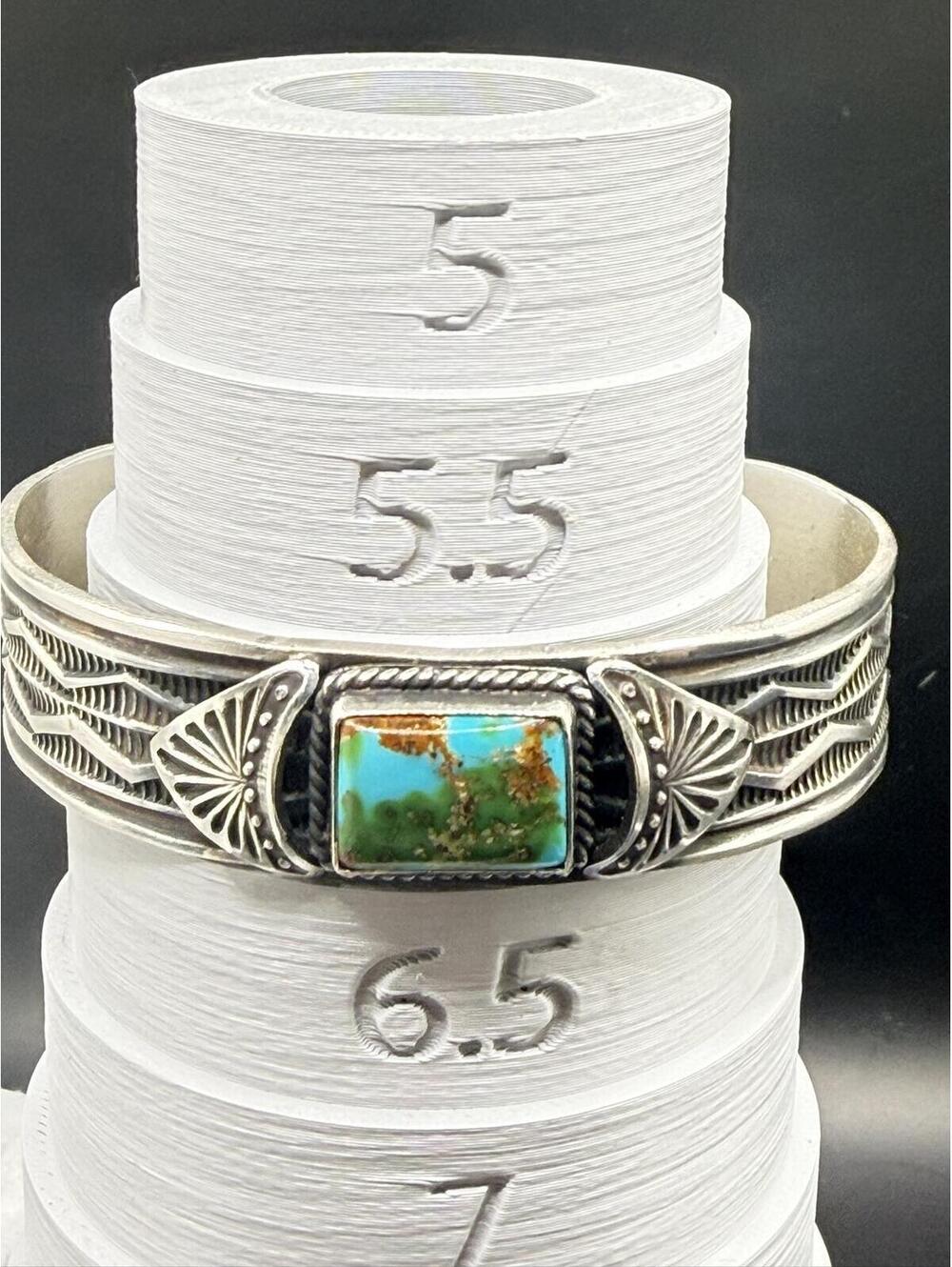 Navajo artist Sunshine Reeves Sonoran Gold Turquoise Sterling Silver Cuff 33g - Picture 9 of 9